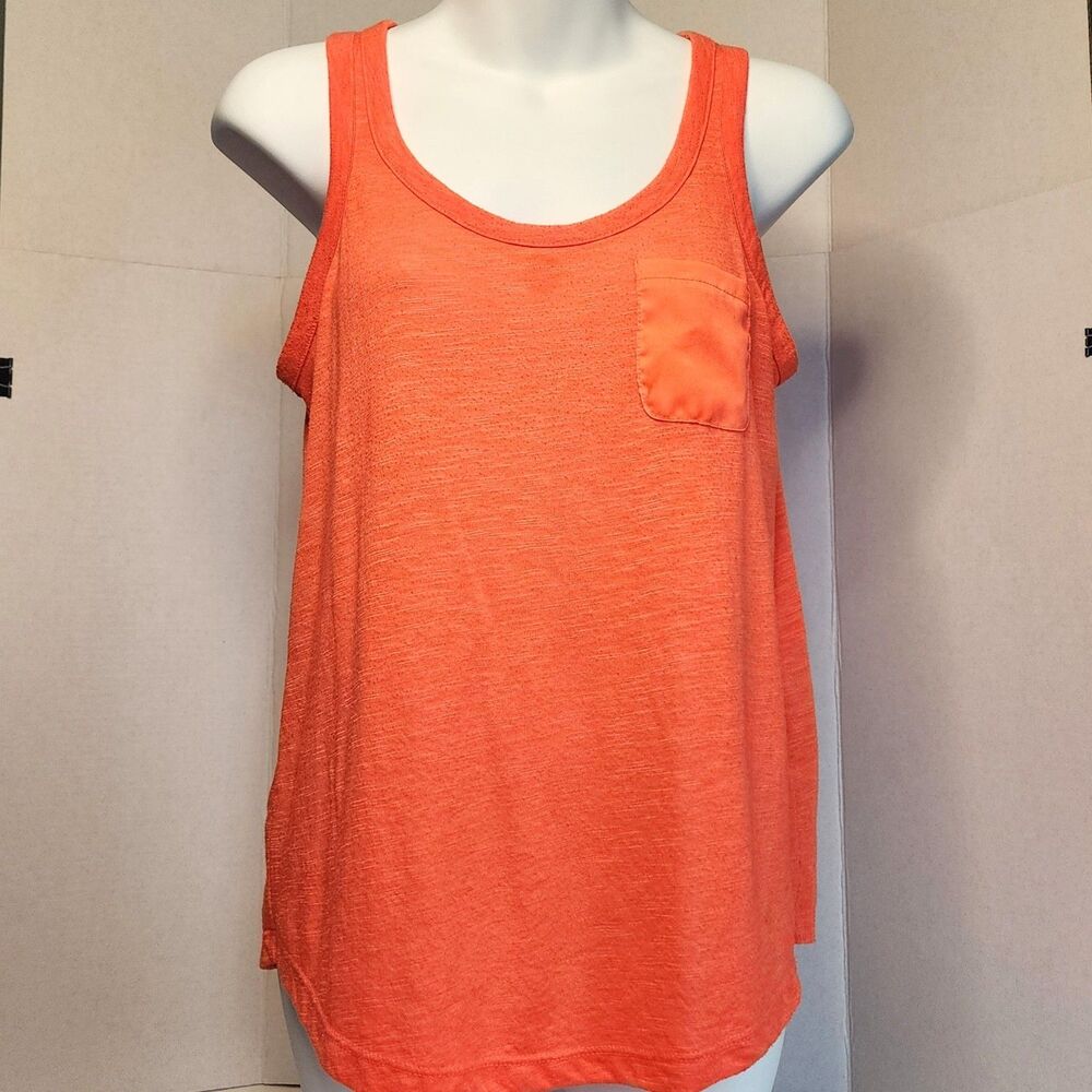 Attention Women's Small Orange Sleeveless Pocket Tank Top Shirt S